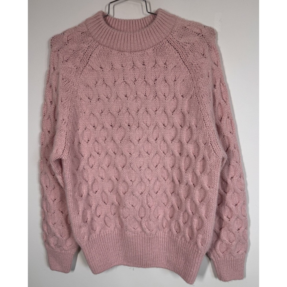 Sefr Alain Pink  Baby Alpaca Wool Blend Fisherman Knit Sweater Mens L Luxury